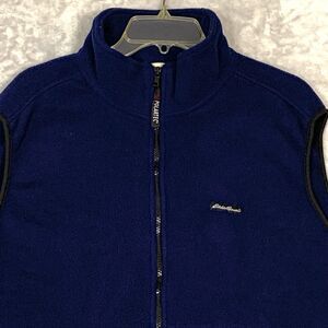 Eddie Bauer Polartec Fleece Vest Mens Size XL Blue Full Zip Pockets Black Trim